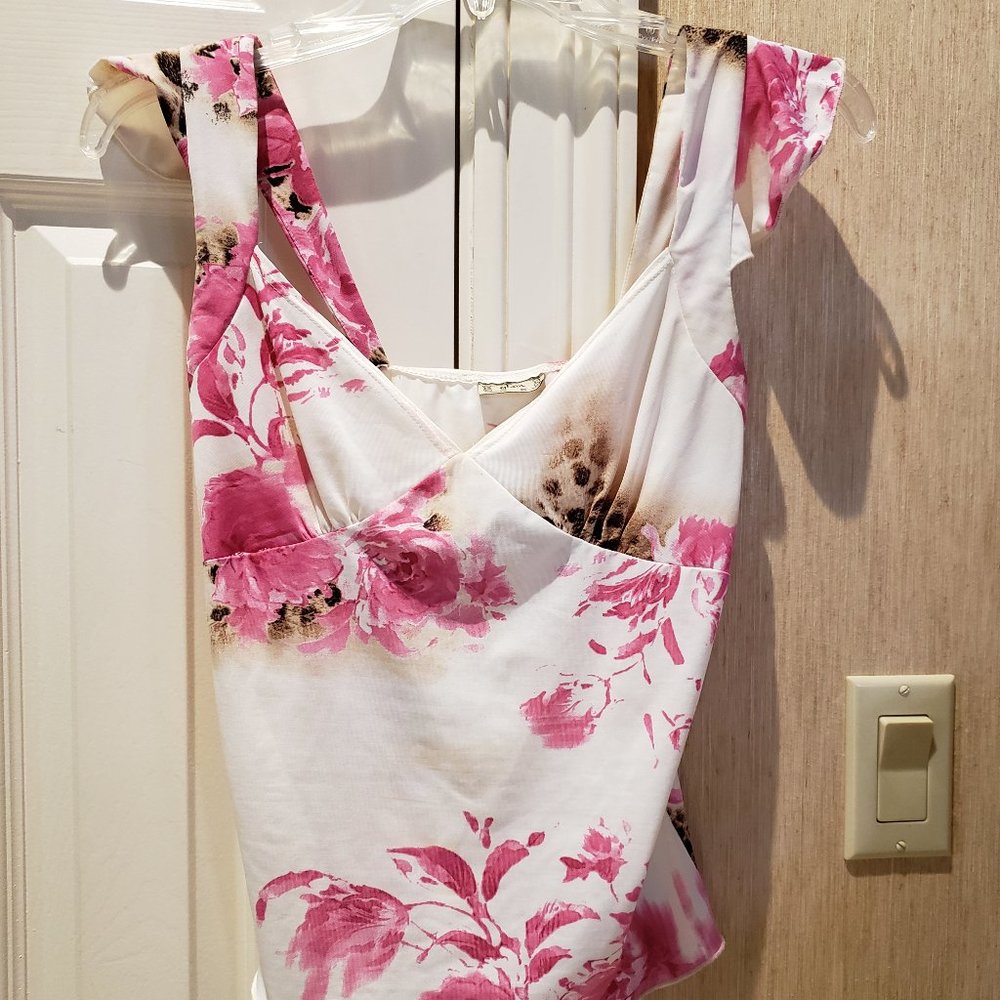 Glam Pink & White Floral Top = Small
